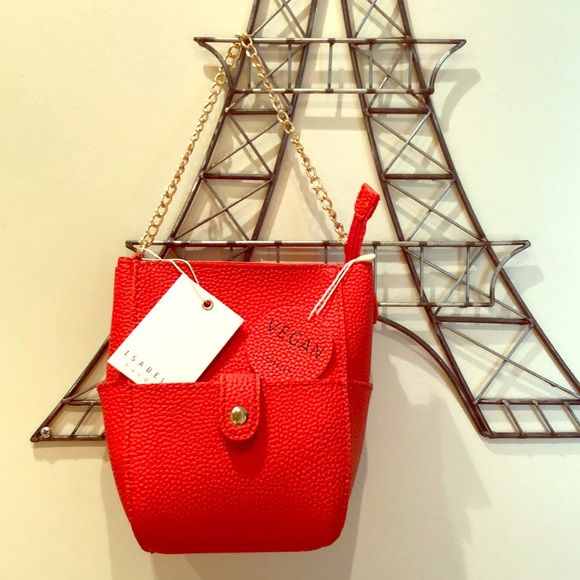 Handbags - Small red vegan leather bag.
